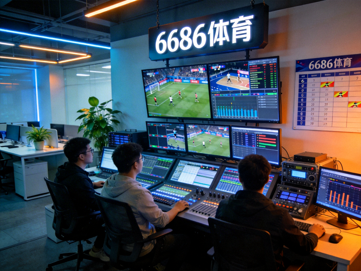 6686体育团队工作场景 - 专业人员在现代化办公室内监控赛事直播和数据